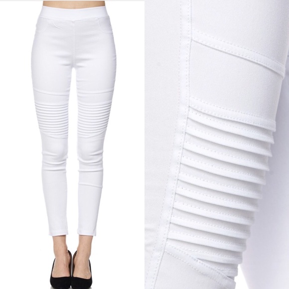 white moto pants skinny jeggings highwaist stretch - Picture 5 of 6